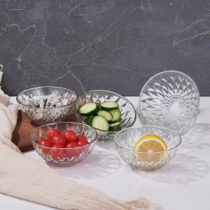 Japanese Style Circular Iceberg Glass Bowl Transparent Salad Fruit Soup Bowl