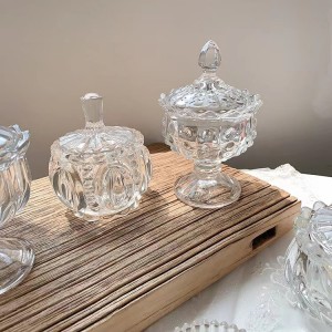 Modern Classic Christmas Footed Glasses Clear Glass Tealight Candle Holders with Decorative Lids