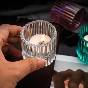 Striped Glass Tea Light Candle Holder nga Gigamit para sa Wedding Party Dinner