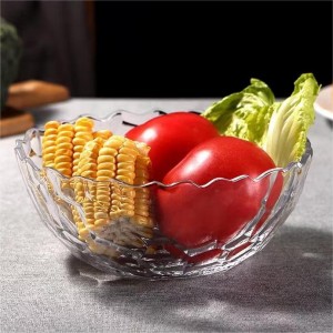 Unique Embossed Glass Food Bowls Vegetable Fruit Salad Transparent Glass Bowls
