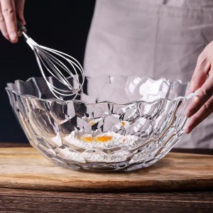 Unique Embossed Glass Food Bowls Zaub Txiv Hmab Txiv Ntoo Salad Transparent Glass Bowls