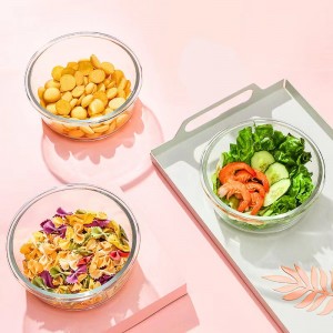 Veľkoobchodné okrúhle priehľadné nádoby na potraviny Sklenená nádoba na miešanie potravín na šalát