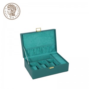 Luxury Women Large Leather Drawer Lock Jewellery Bracelet Necklace Storage Bright Green Case Jewelry Box