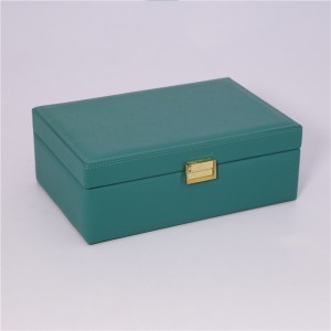 Bloqueo de caixón de coiro grande para mulleres de luxo, xoias, pulseira, colar, almacenamento, caixa de xoias verde brillante