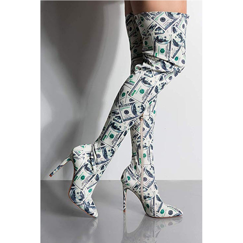 OEM/ODM Factory China Hot Selling US dollar money print thigh high boots wholesale
