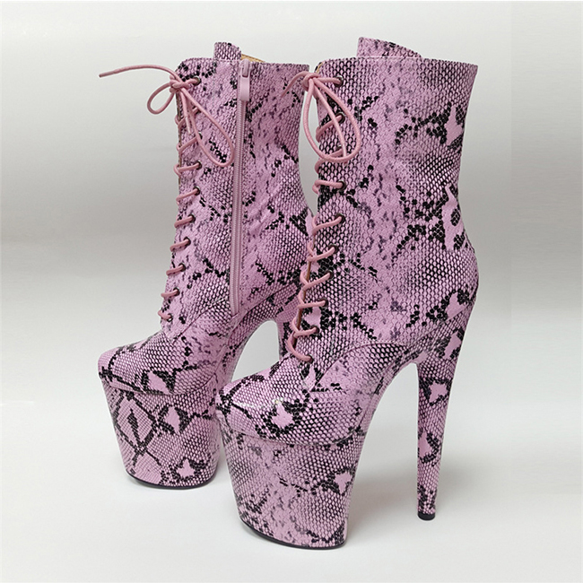 Snake skin print ເກີບເຕັ້ນສົ້ນສູງຂາຍສົ່ງແລະຜະລິດ custom high heel pole dance boots shoes