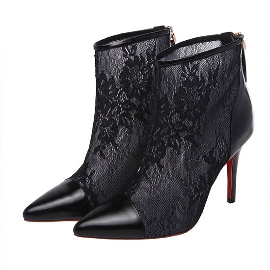 CL Christian Louboutin женски црни чизмички чизми до глужд од 100 извезени мрежичка со чипка