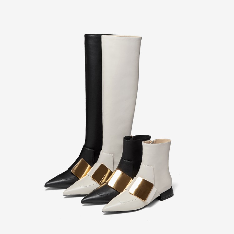 pointy toe women boots with golden paillette