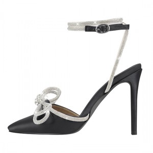 Low price for Worishofer Sandals -
 2022 hot sale crystal Bow Pointed Toe black satin High Heel Sandals – Xinzi Rain