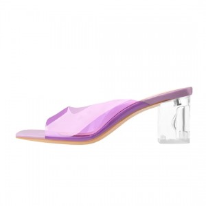 factory low price Jelly Flat Shoes -
 Purple Transparent Chunky Heel Square Toe Sandals – Xinzi Rain