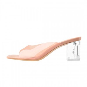 High Performance Wide Fit Flats -
 Baby Pink Transparent Chunky Heel Square Toe Sandals – Xinzi Rain