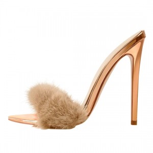 Cheapest Factory Woven Ballet Flats -
 12cm Rose Gold fur Feather High Heel Stilettos Sandals – Xinzi Rain