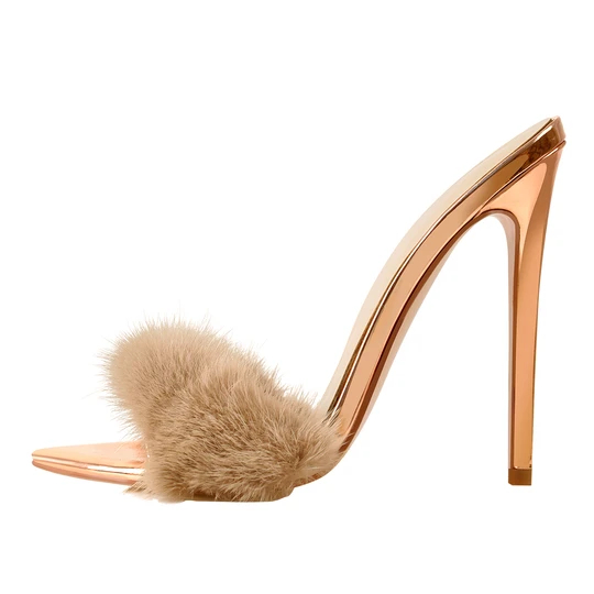 Sandale na visoku petu od ružičastog zlata od perja od 12 cm