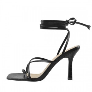2020 Good Quality Womens Espadrilles Flats -
 Black Strap Square Toe Stiletto Sandals – Xinzi Rain
