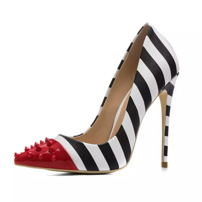 Logotipo gratuíto Big Size 15 Zebra Shoes Rivets High Stiletto Heels Shoes