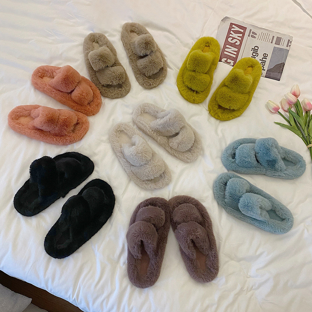 Wholesale Price Luxury Slippers -
 Hot selling indoor outdoor double strap thick sole fluffy comfy faux fur slides – Xinzi Rain