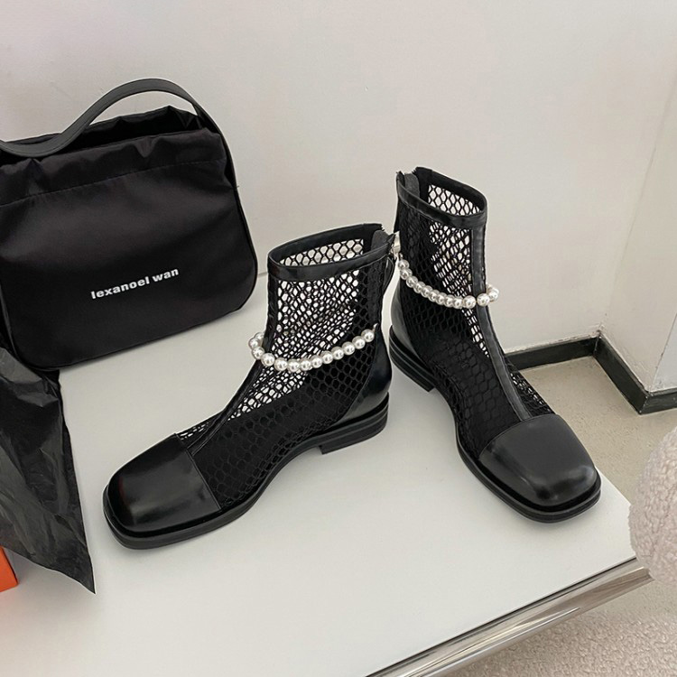 OEM Customized See Through Sandals -
 Leather personality pearl low-top net boots – Xinzi Rain