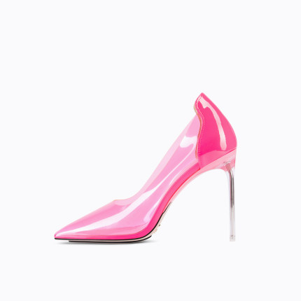 Sepatu wanita kristal tumit dhuwur PVC transparan