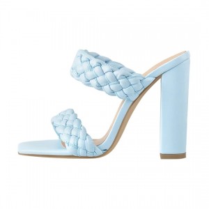 Top Quality Womens Size 13 Flats -
 Blue Open Toe Chunky High Heel Mules Sandals – Xinzi Rain
