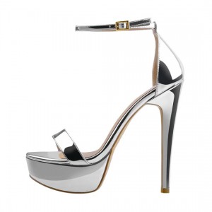 Europe style for Flats With Straps -
 Silver Ankle Strap Platform Stiletto Single Band Sandals – Xinzi Rain