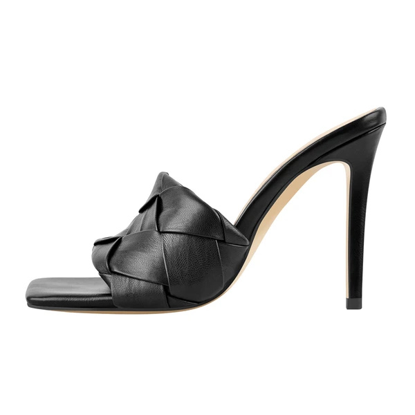 Sandalias de tacón alto con punta cuadrada negra Sandalias de tacón con punta cuadrada personalizadas para mujer