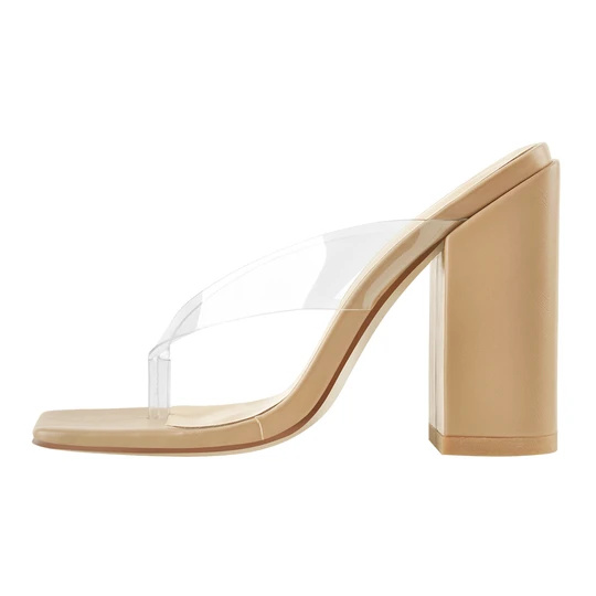 New Arrival China Ladies Slippers And Sandals -
 Transparent Strap Patent Leather Square Toe High Heels Sandals – Xinzi Rain