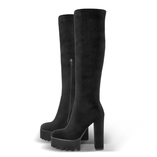 Pjattaforma Chunky Heels Round Toe Iswed Suède Stretch Over The Irkoppa Boots