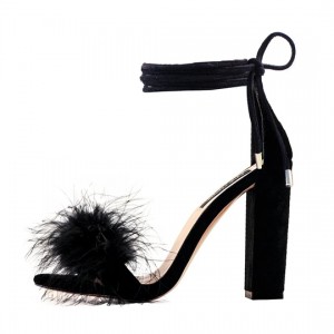 Cheap PriceList for Best Fashionable Sneakers -
 Fluffy Marabou Feather Gladiator Chunky High Heel Sandals – Xinzi Rain