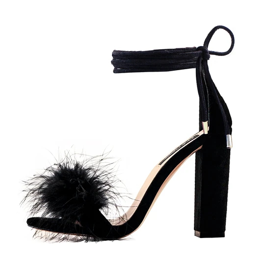 Low price for Wedge Sandals -
 Fluffy Marabou Feather Gladiator Chunky High Heel Sandals – Xinzi Rain