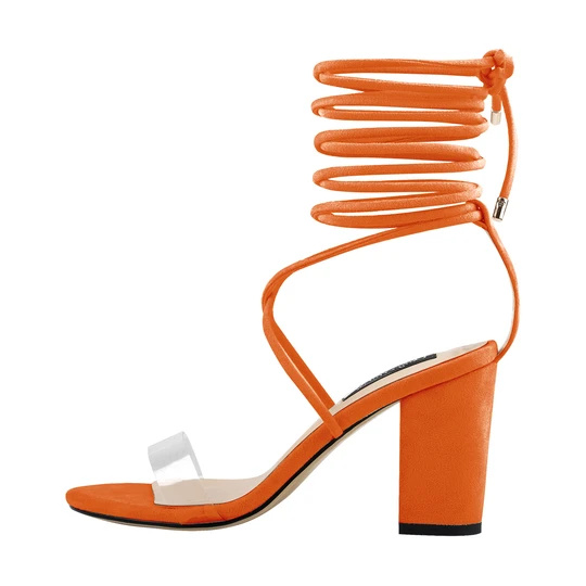 Clear Band Gladiator Chunky High Heel Orange Open Lace Up Strappy Heeled Sandals Պատվերով հաստլիկ կանացի կրունկներով սանդալներ