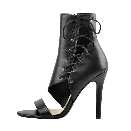 BlackLace Up Cutout open toe High Heel Sandal strap ankle Boots