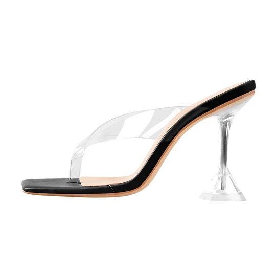 Prozirne sandale sa crnim kvadratnim prstima sa visokom potpeticom