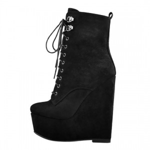 Excellent quality Chelsea Boots -
 Black Suede Lace Up Platform Wedges Ankle Boots – Xinzi Rain