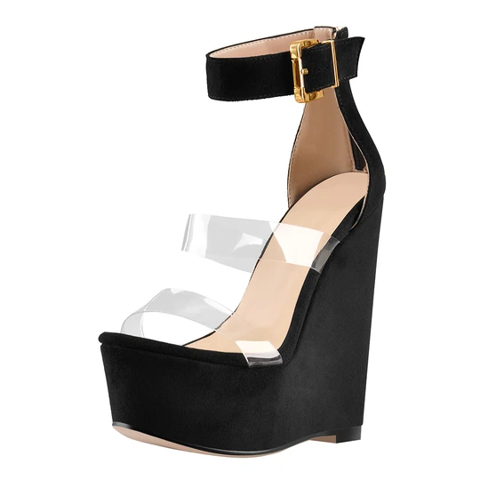 Free sample for Slippers And Sandals -
 Suede Platform Transparent Strap Ankle Buckle Strap Wedge High Heels Sandals – Xinzi Rain