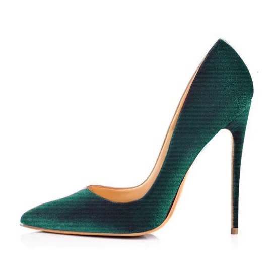 Ретро зелени помпи със заострени пръсти Класически сатенени обувки на стилети