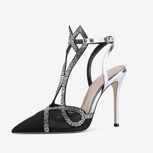 Short Lead Time for T Strap Sandals -
 2022 New design custom made pointed blackupper silver high heel crystal sandals – Xinzi Rain