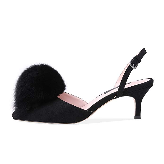 Factory For Ballet Style Flats -
 Wholesale custom back strap high heel pumps with black hair furry furball – Xinzi Rain