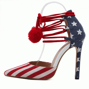 Good quality Heeled Sandals -
 Custom Red Blue USA Flags Point Head Ankle Pom Stiletto High Heels Shoes – Xinzi Rain