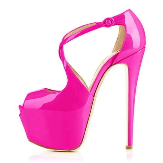 Criss Cross Peep Toe Platform Pink High Heels Sandals