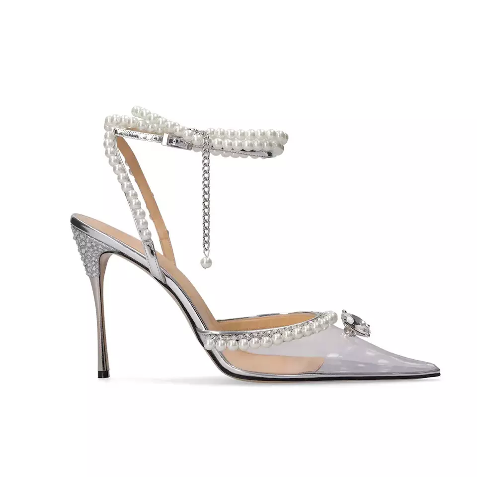 Jelly High Heel PVC Sandals With Pearl Chain