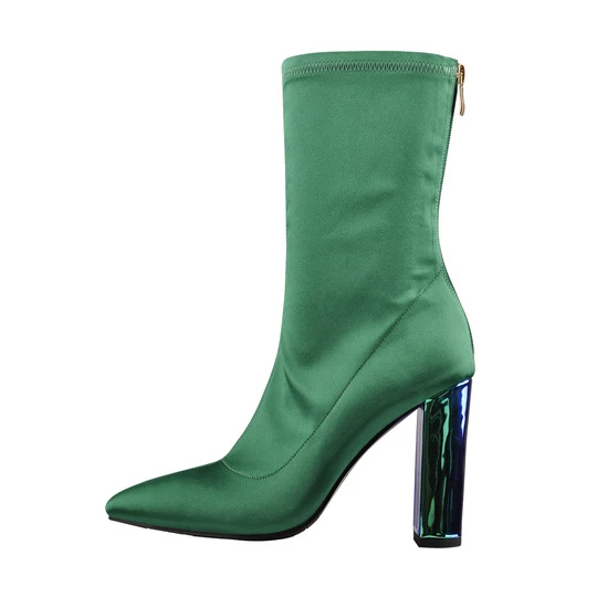New Delivery for Women High Heel Boots - Breathable Pointed Toe Chunky Heels Green Ankle Boots – Xinzi Rain