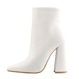 Hot New Products Bespoke Boots Uk - White Woven Pattern Back Zipper square Chunky Heel Ankle Boots – Xinzi Rain
