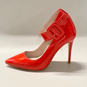 Custom made classic red high heel shoes with ankle strap