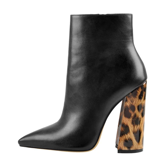 Big Discount Custom Boots Men - Matte Leather Pointed Toe Leopard Chunky Block Heels Ankle Booties – Xinzi Rain
