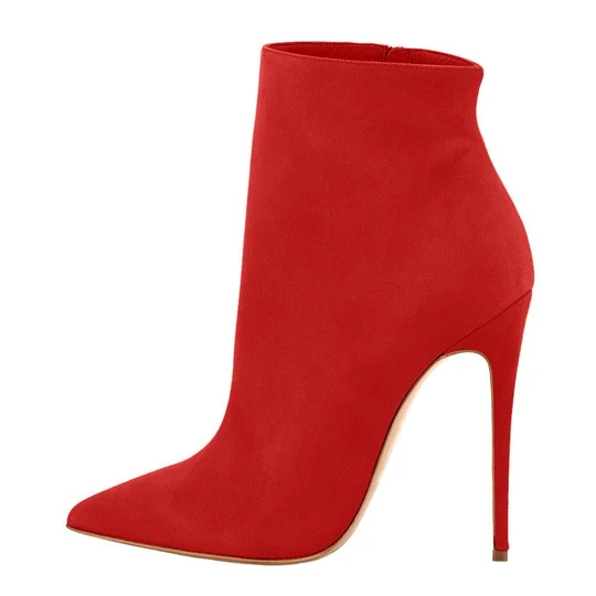 Discount wholesale Heeled Chelsea Boots Women - Red Suede Pointy Toe Stiletto High Heel Ankle Boots – Xinzi Rain