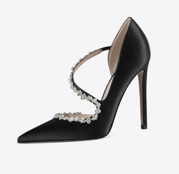 Chinese Professional Block Heel Sandals Wedding - Diamond chain  with pointed toe high heel wedding shoes wedding pumps – Xinzi Rain