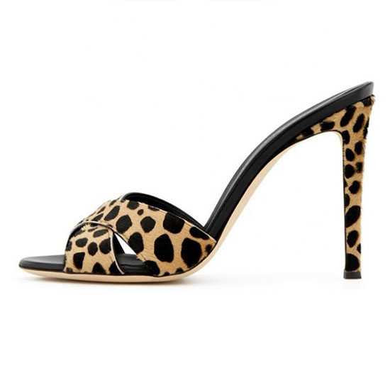 XinziRain custom made leopard print 12 cm high heel slide sandals