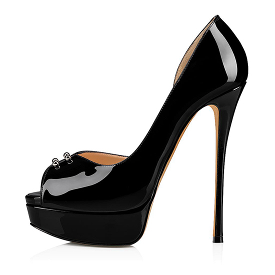 custom made Patent-leather peep-toe black or white heels for ladies