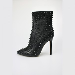 Custom made short ankle boots with spikes and side zipper