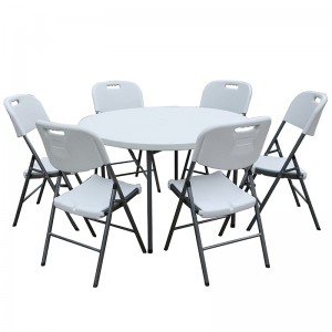 4ft Half Fold Round Portable White HDPE Folding Table with Handle 4 ft round table